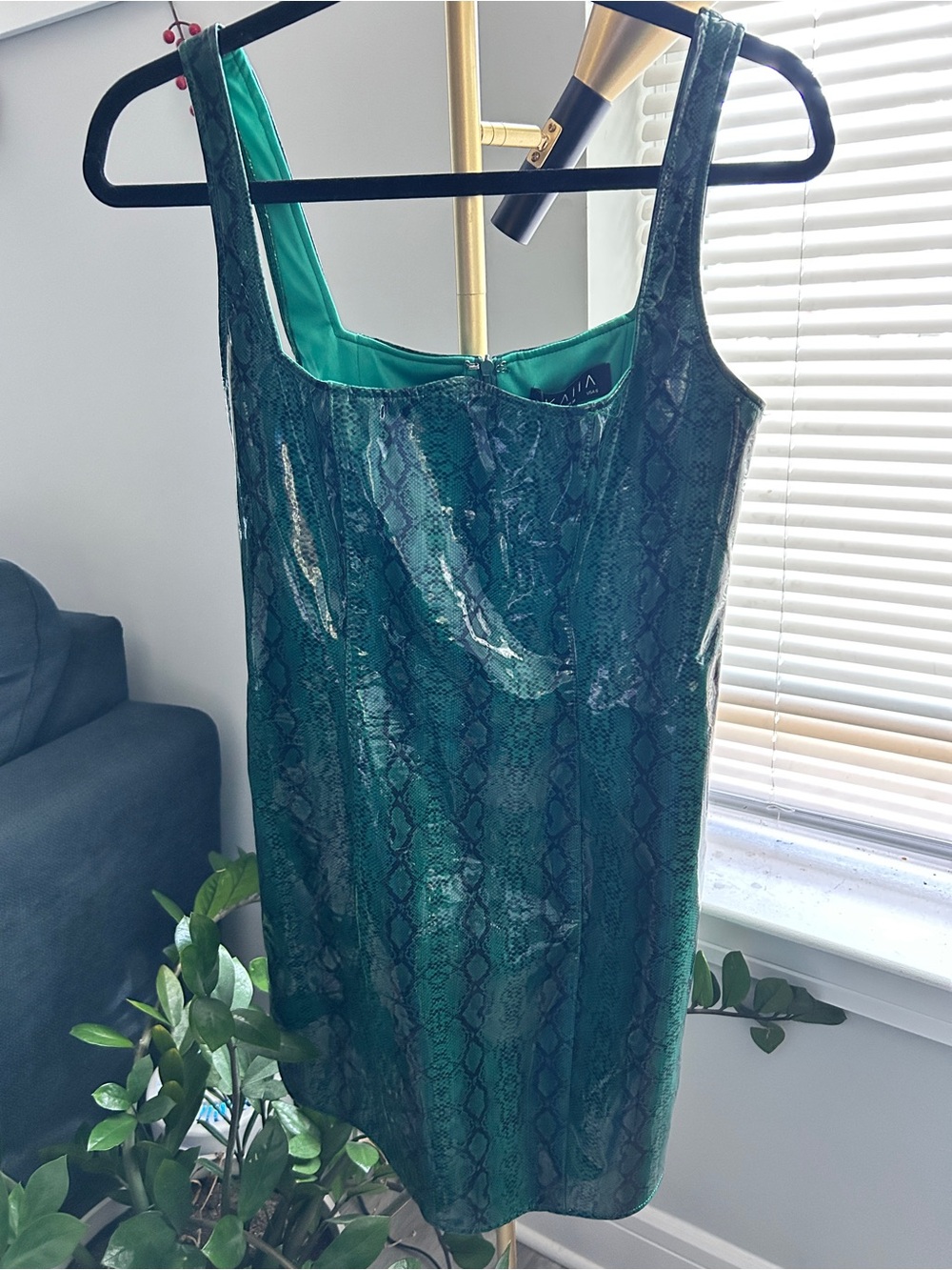Kaiia x ASOS Green Snake Vinyl Corset Mini Dress US 6